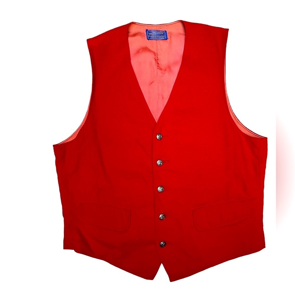 Vintage Pendleton Red All Wool Metal Buttoned Vest Made in USA